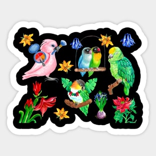 Watercolor Parrots and Flowers (Horizontal) Sticker